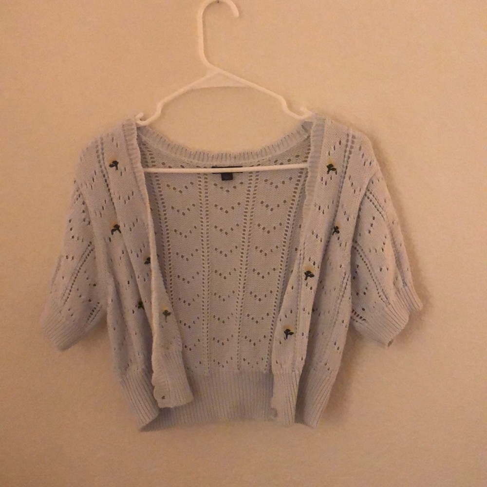 Light blue cardigan with yellow flowers